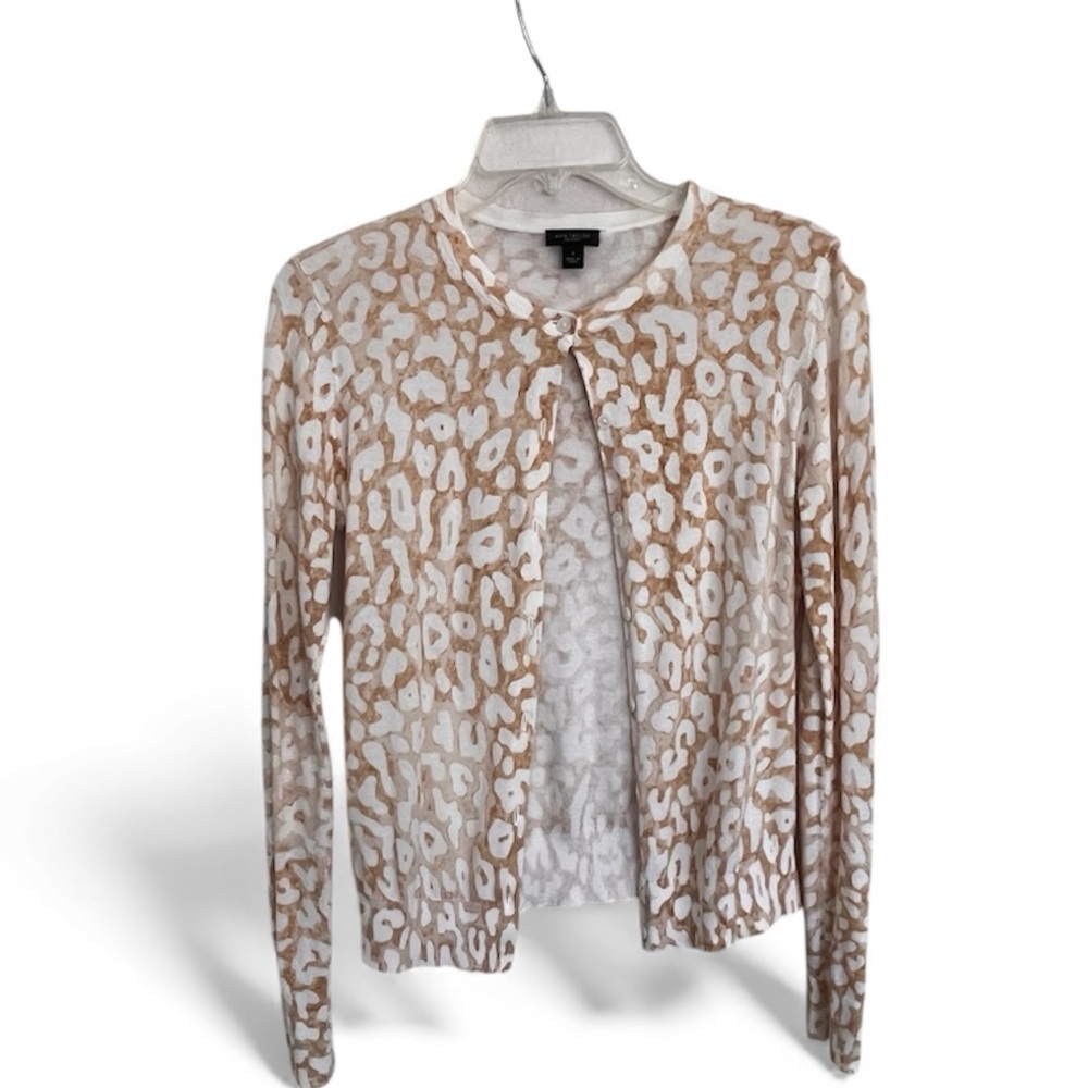 Loft cream leopard animal print cardigan sweater